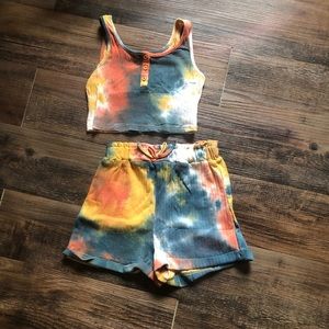 Kids matching shorts and tank tie dye set